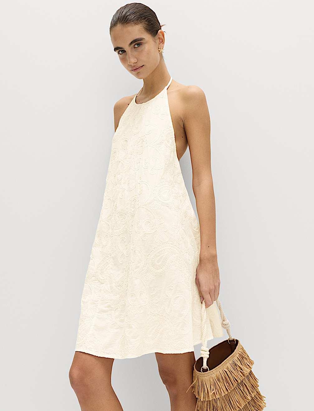 Paisley Embroidered Mini Beach Dress