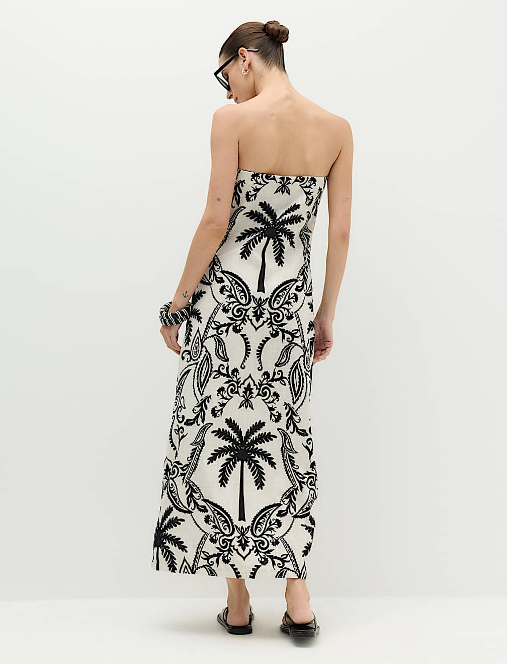 Pure Cotton Printed Midi Bandeau Dress