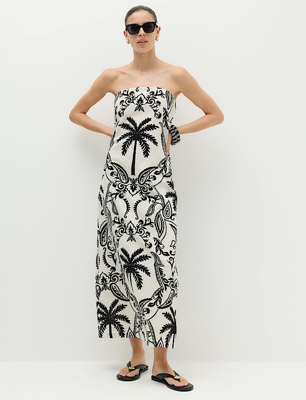 Pure Cotton Printed Midi Bandeau Dress