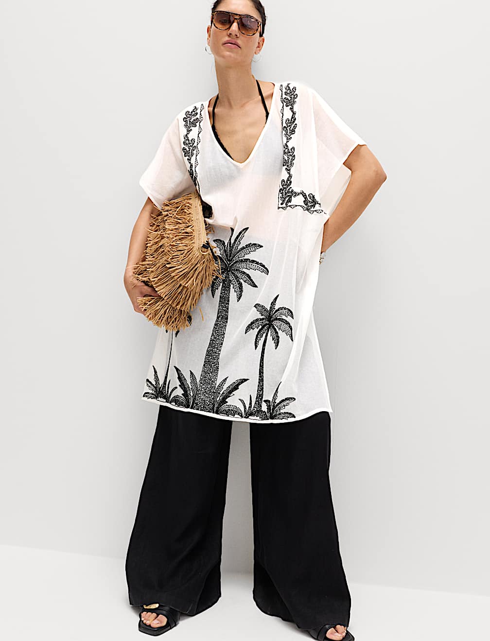 Cotton Rich Embroidered Mini Kaftan Dress