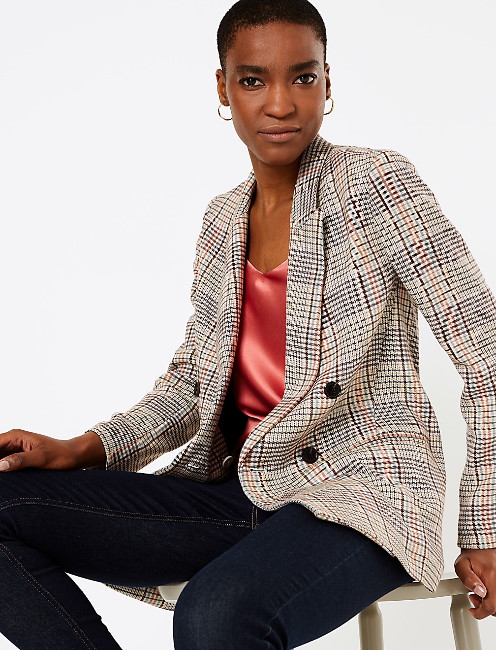 Checked Double Breasted Blazer