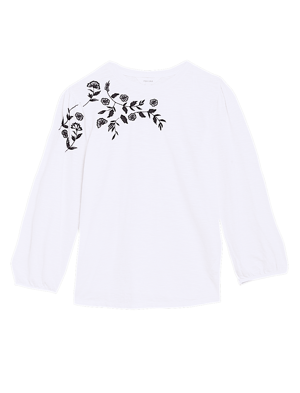 Pure Cotton Embroidered 3/4 Sleeve Top