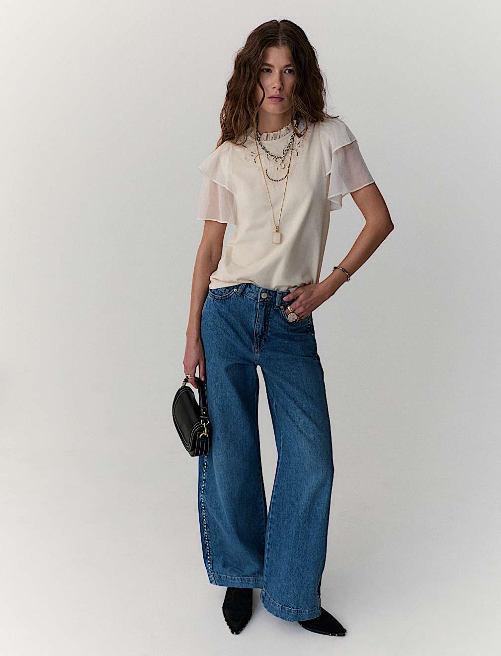 Pure Cotton Embroidered Crew Neck Top