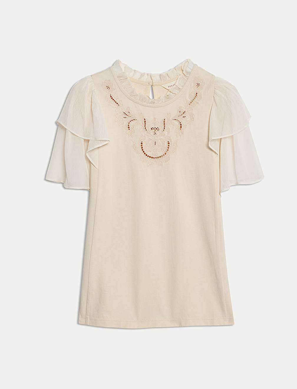 Pure Cotton Embroidered Crew Neck Top
