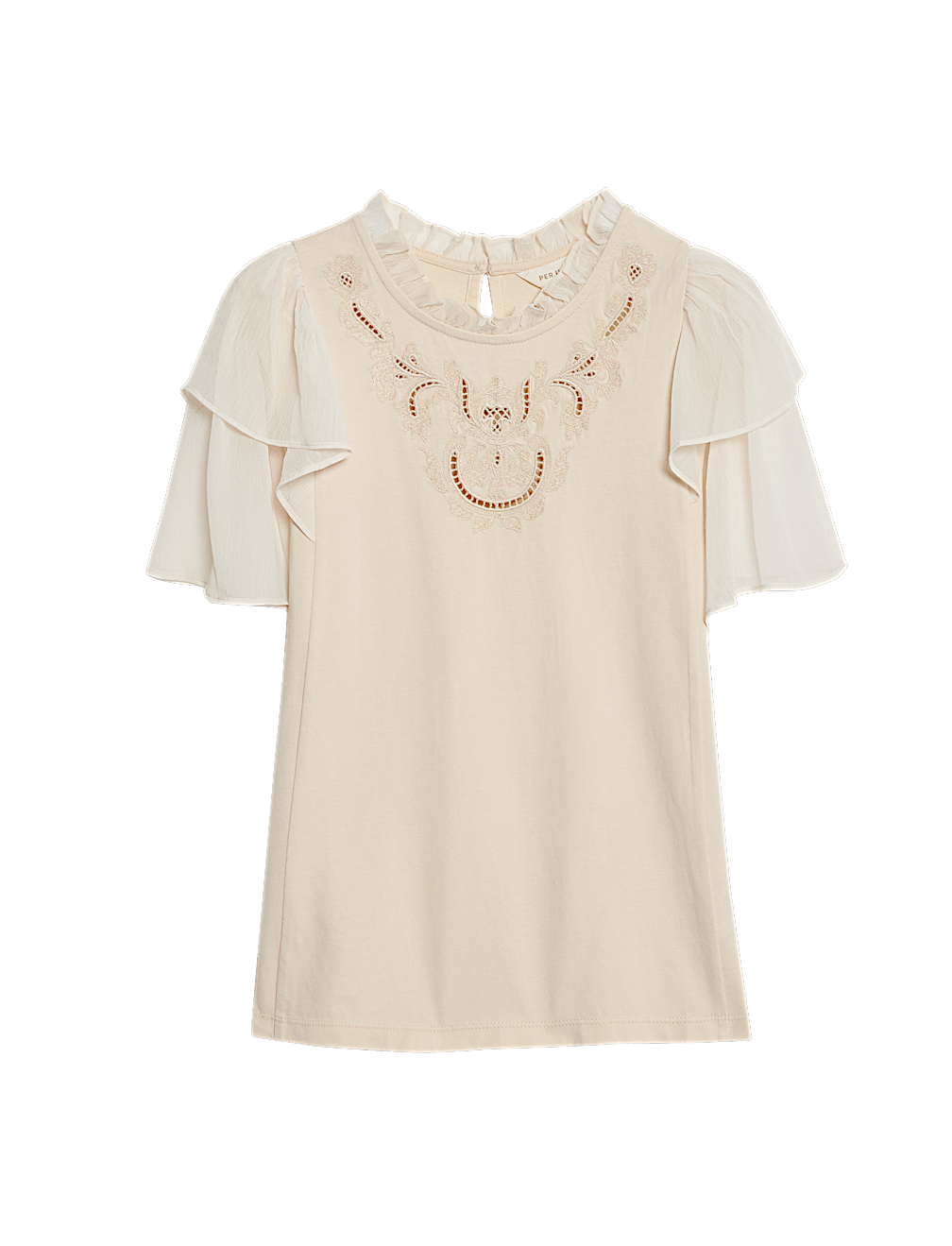Pure Cotton Embroidered Crew Neck Top