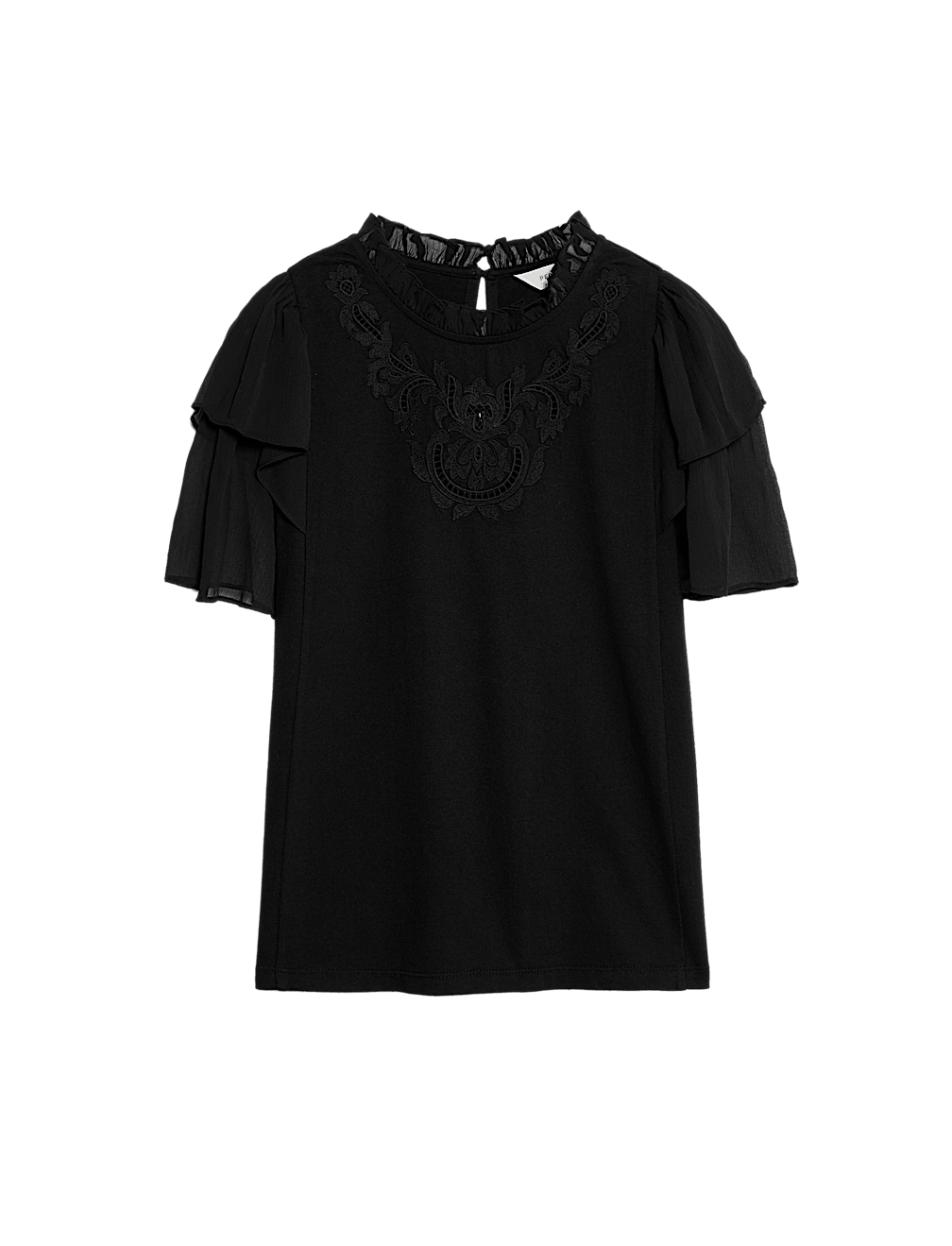 Pure Cotton Embroidered Crew Neck Top
