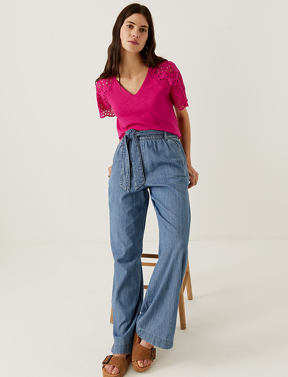 Pure Cotton Broderie Detail T-Shirt