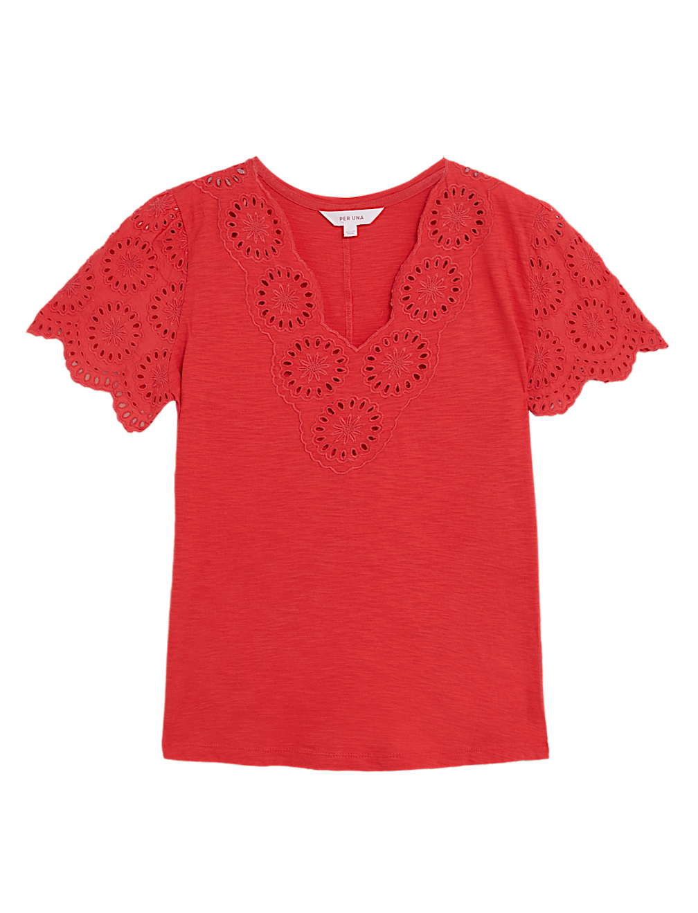 Pure Cotton Broderie V-Neck T-Shirt