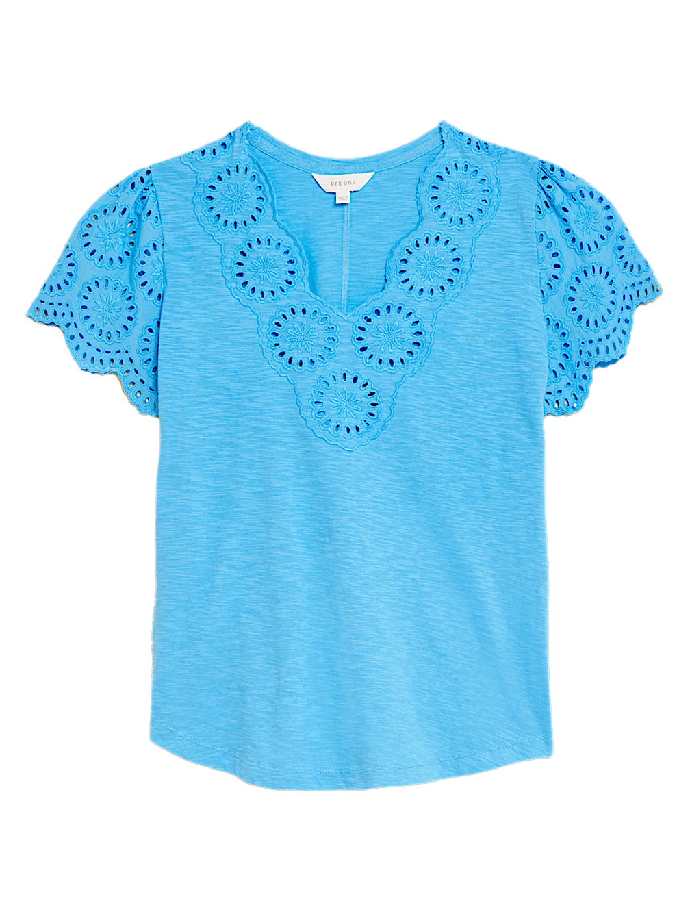Pure Cotton Broderie V-Neck T-Shirt