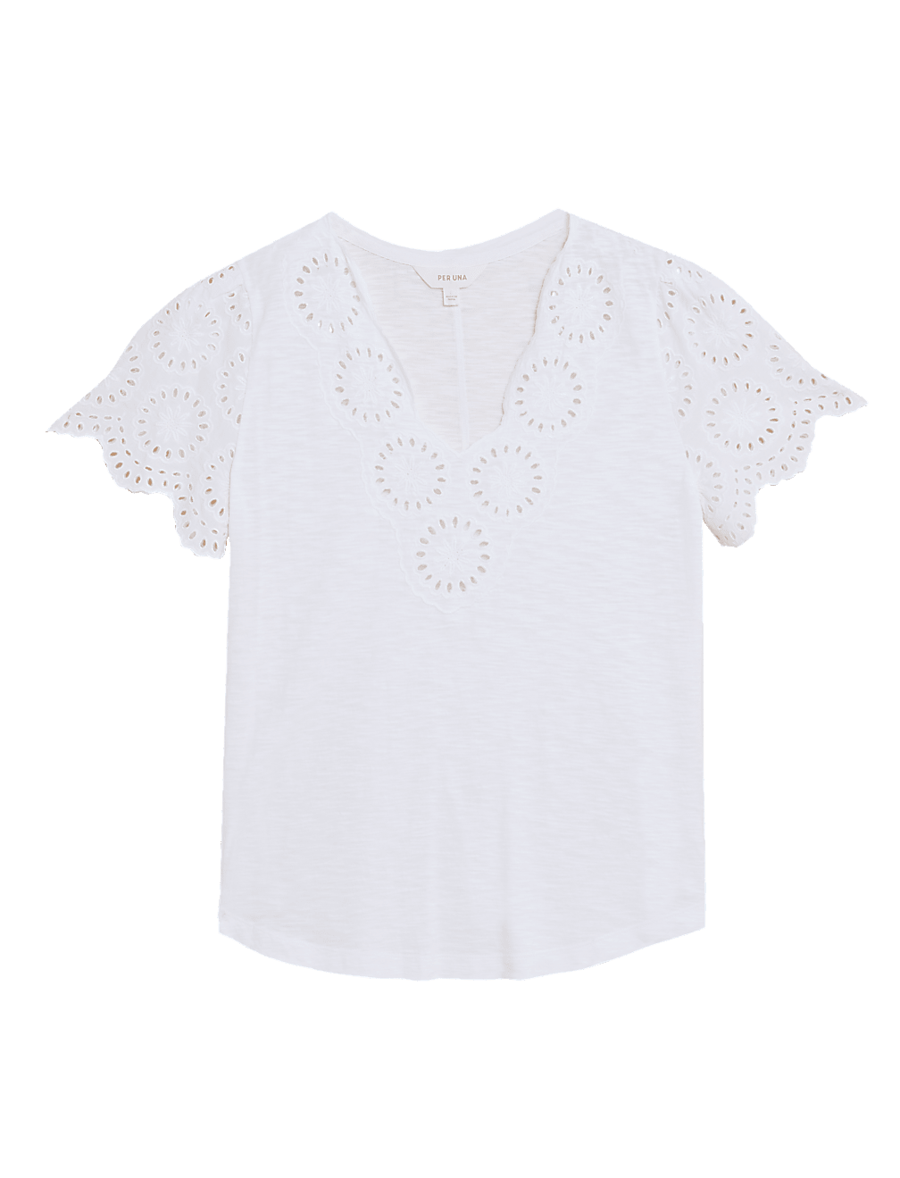 Pure Cotton Broderie V-Neck T-Shirt