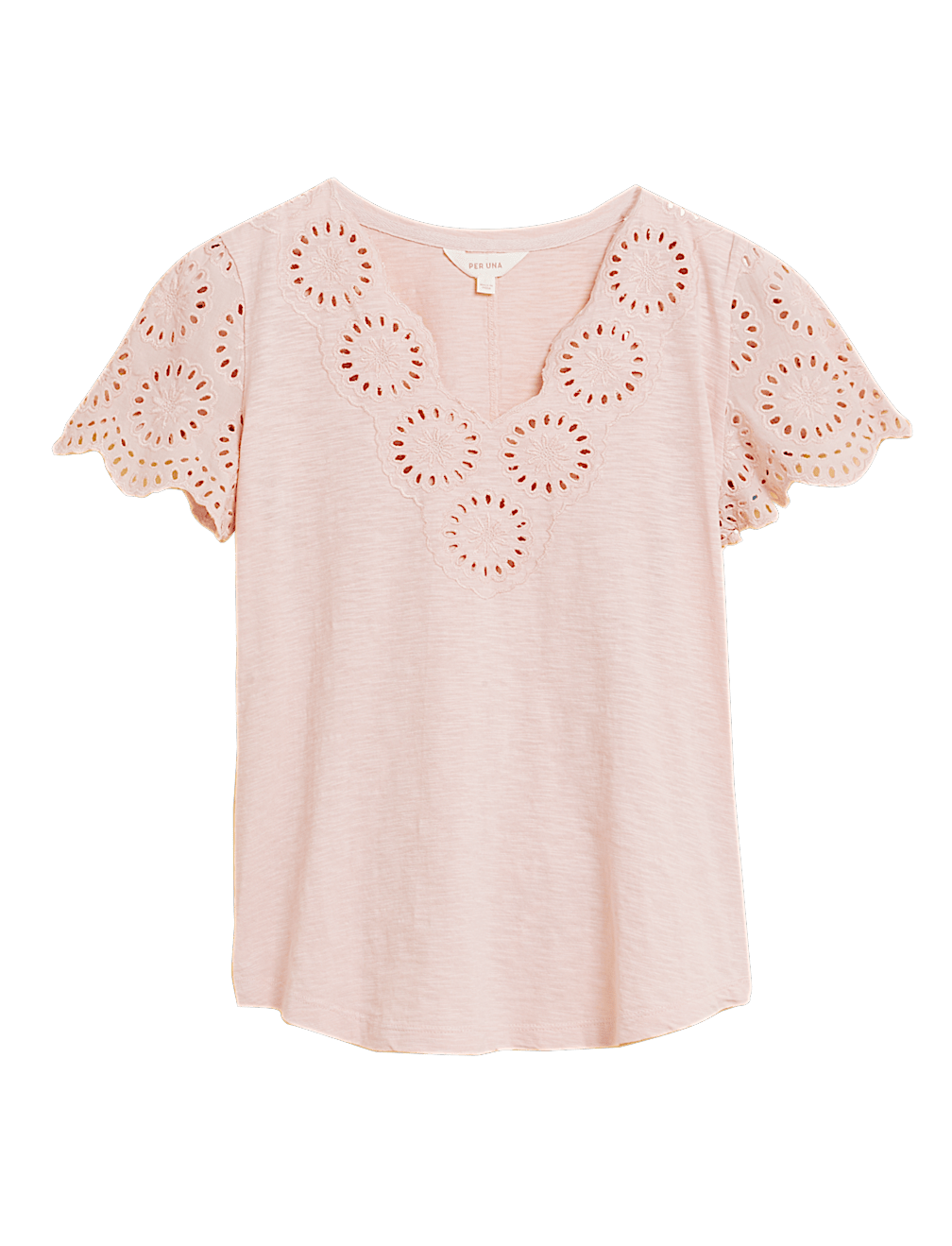 Pure Cotton Broderie V-Neck T-Shirt