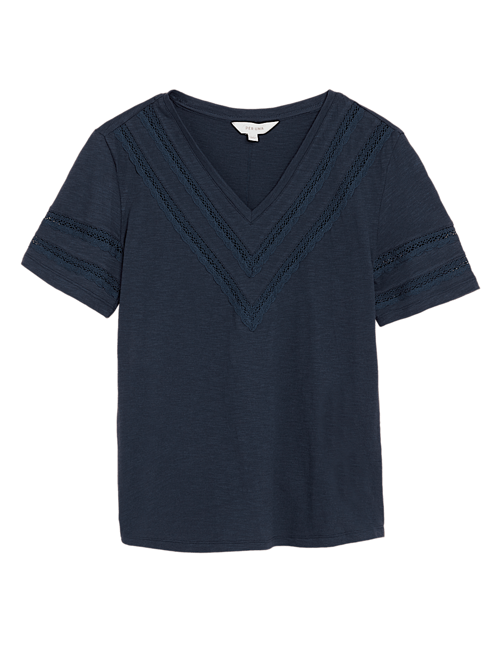 Pure Cotton V-Neck Lace Insert T-Shirt