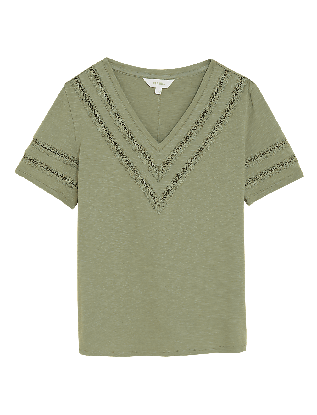 Pure Cotton V-Neck Lace Insert T-Shirt