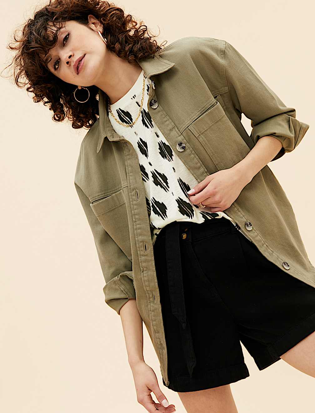 Linen Blend Geometric Short Sleeve T-Shirt