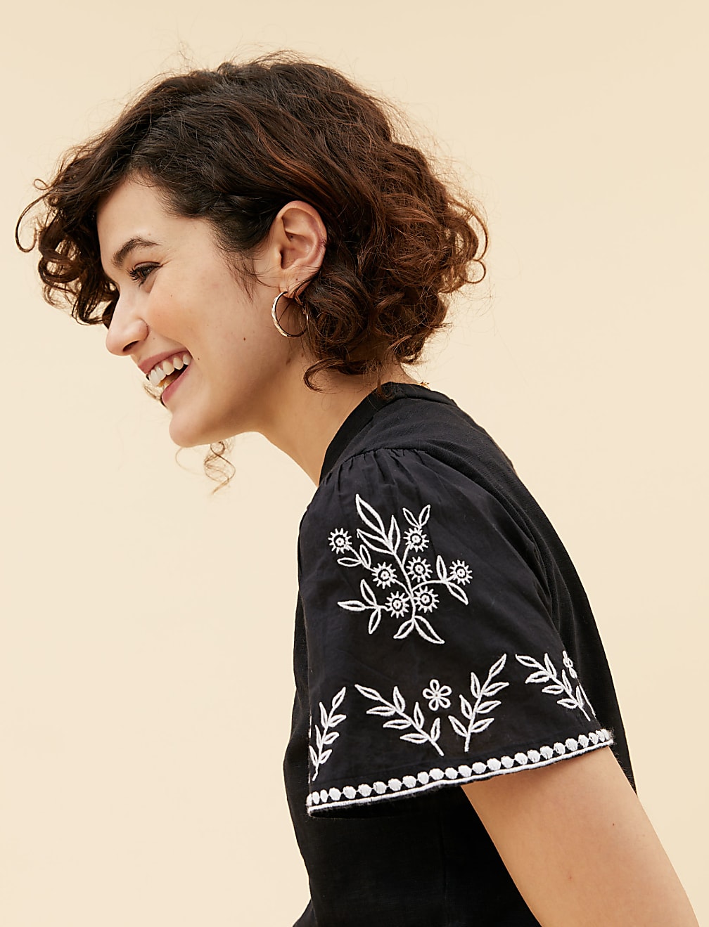 Pure Cotton Embroidered Crew Neck T-Shirt
