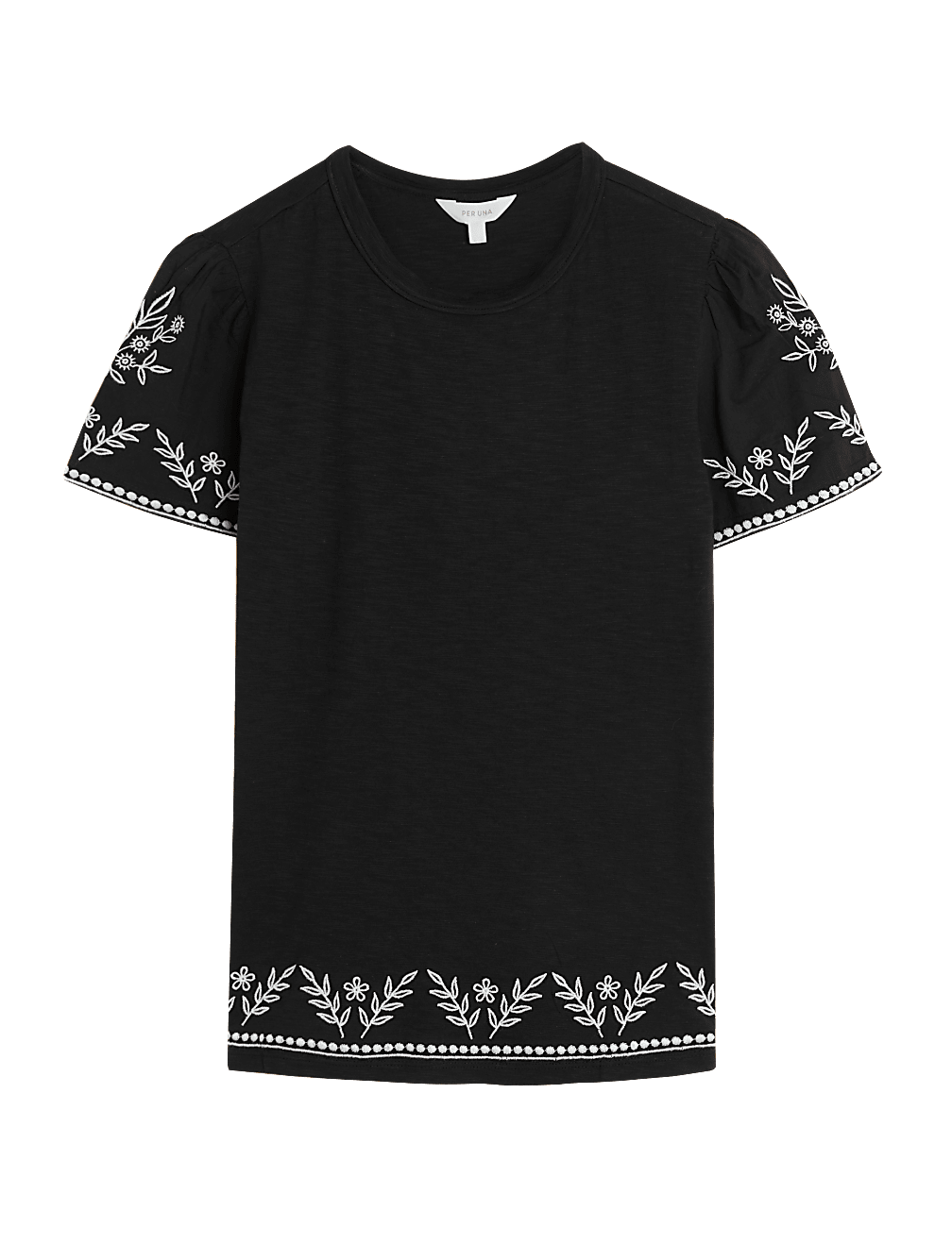 Pure Cotton Embroidered Crew Neck T-Shirt