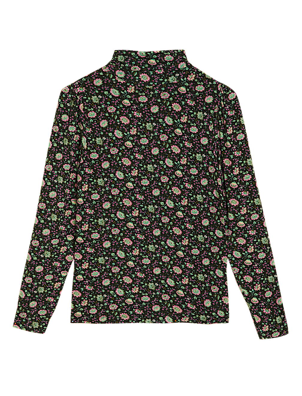 Jersey Floral Funnel Neck Long Sleeve Top