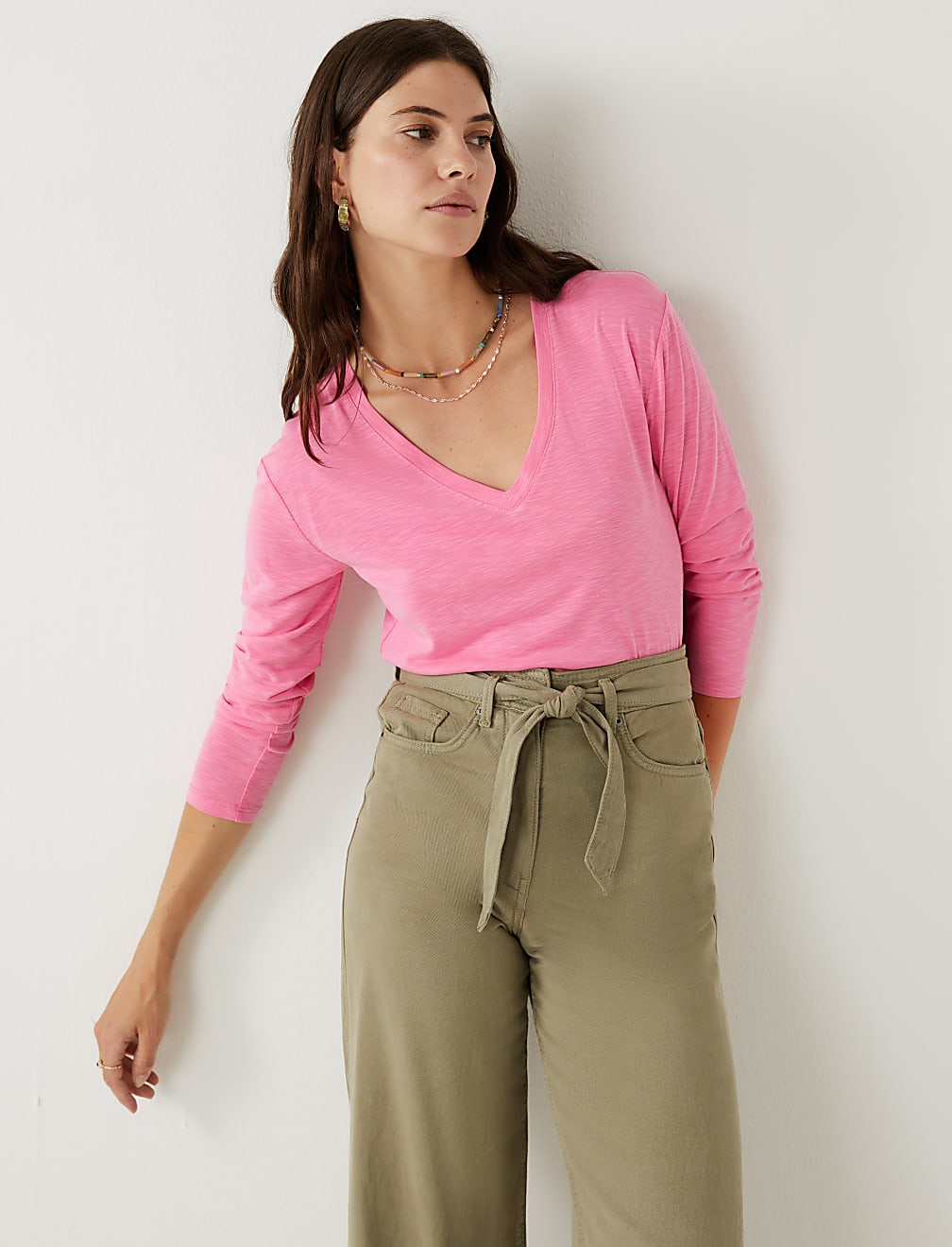 Modal Rich V-Neck Long Sleeve Longline Top