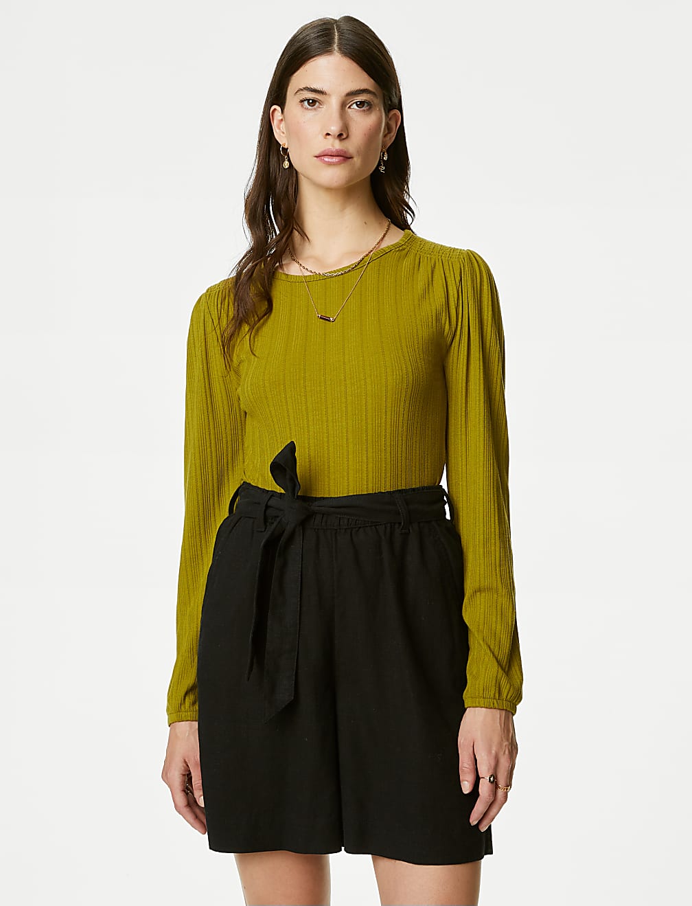 Pointelle Shirred Top