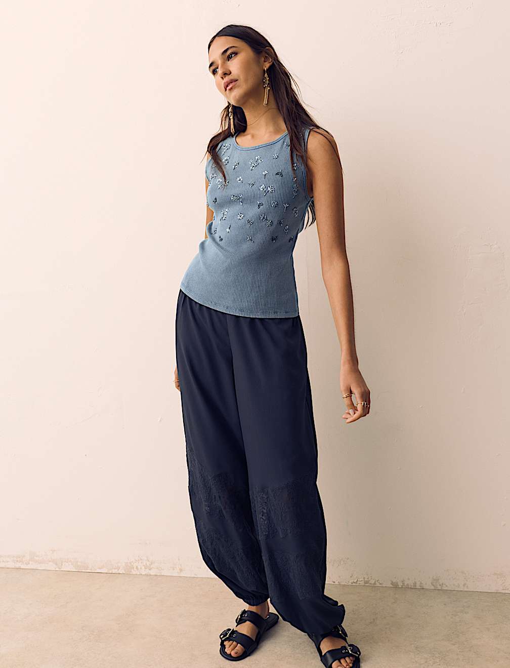 Cotton Rich Jersey Ribbed Embellished Vest
