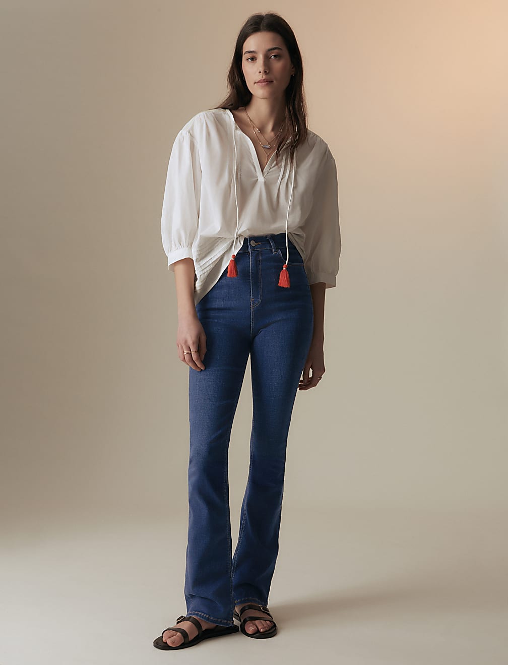 Lyocell Rich High Waisted Slim Flare Jeans