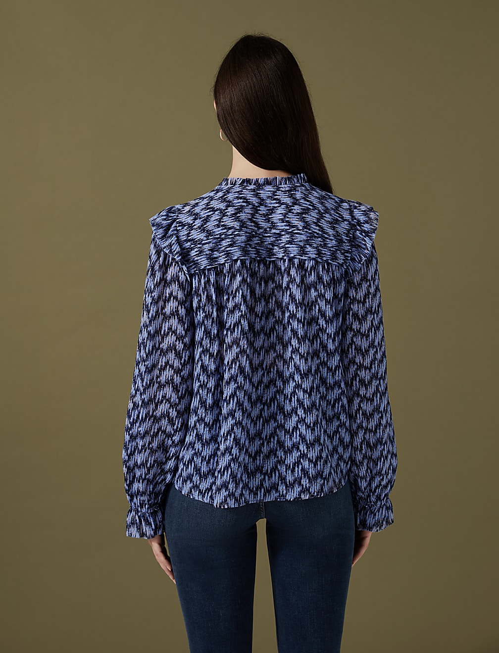 Floral Tie Neck Pintuck Ruffle Blouse