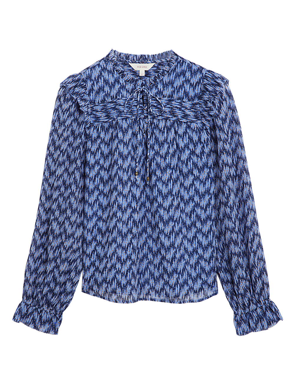 Floral Tie Neck Pintuck Ruffle Blouse