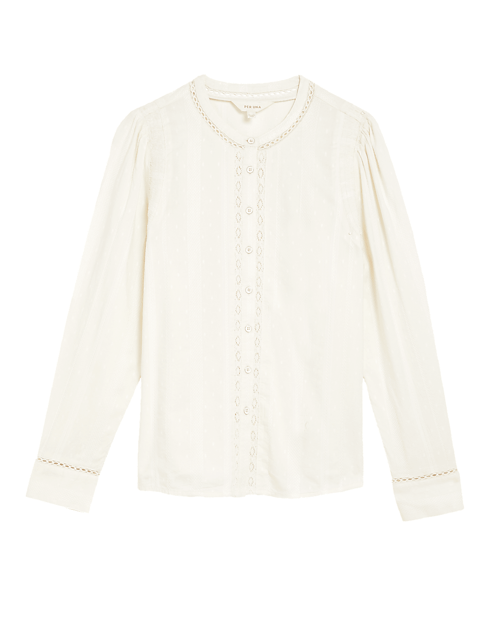 Cotton Blend Textured Lace Insert Blouse