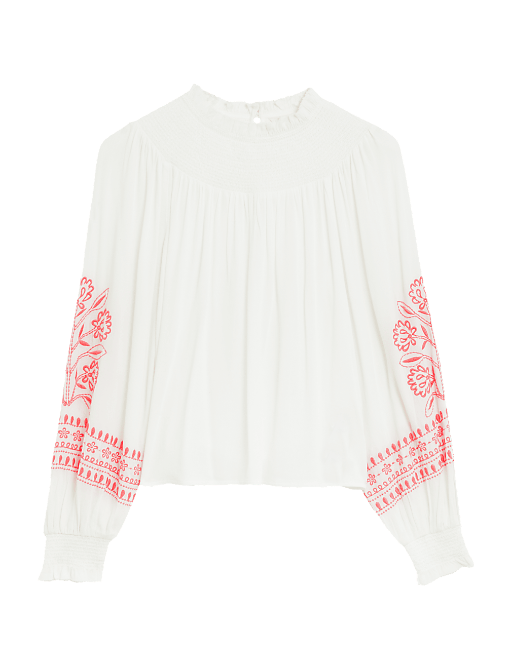 Embroidered Funnel Neck Blouse
