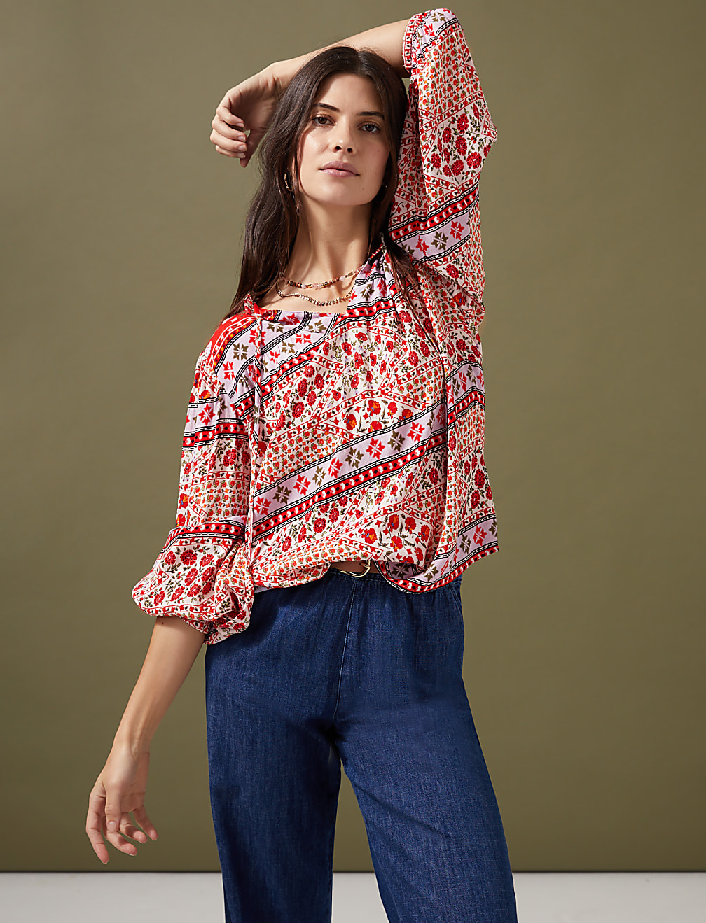 Floral Tie Neck Blouse