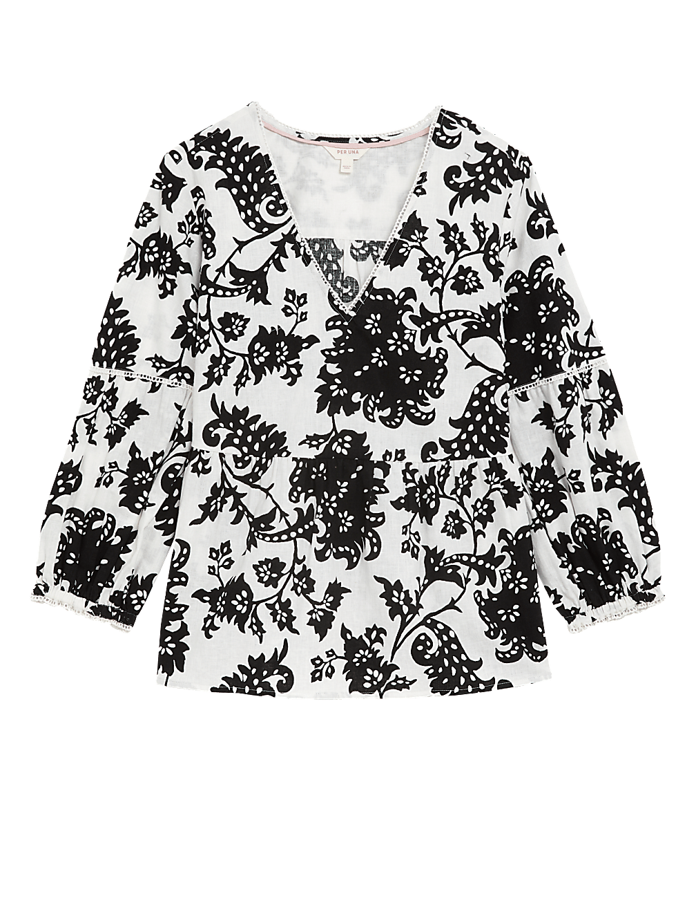 Linen Rich Floral V-Neck Blouse