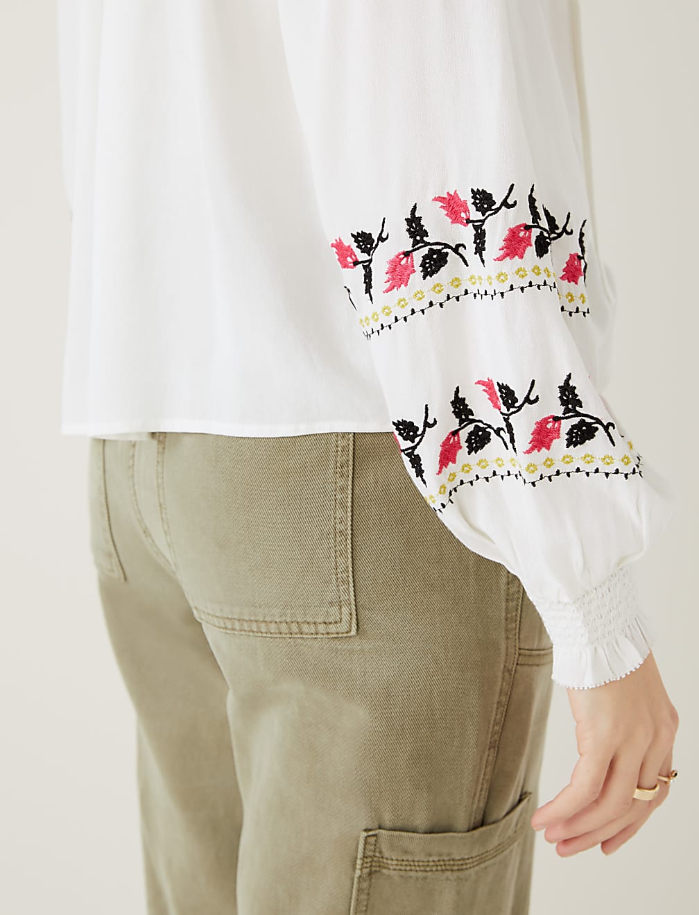 Embroidered Tie Neck Blouse