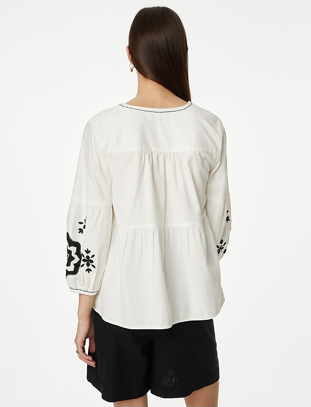 Pure Cotton Embroidered V-Neck Blouse