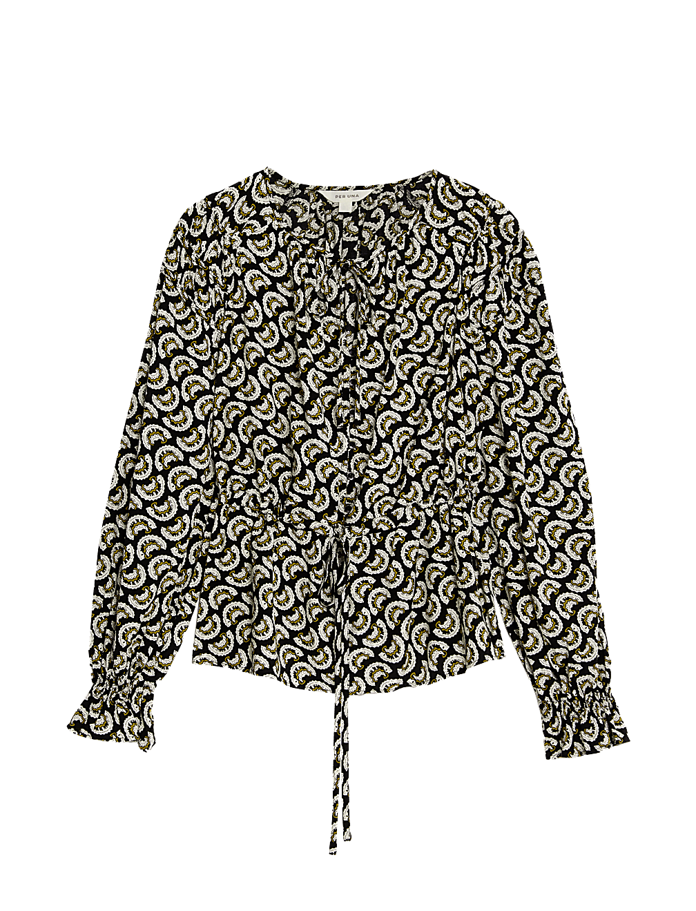 Printed Shirred Tie Neck Blouse