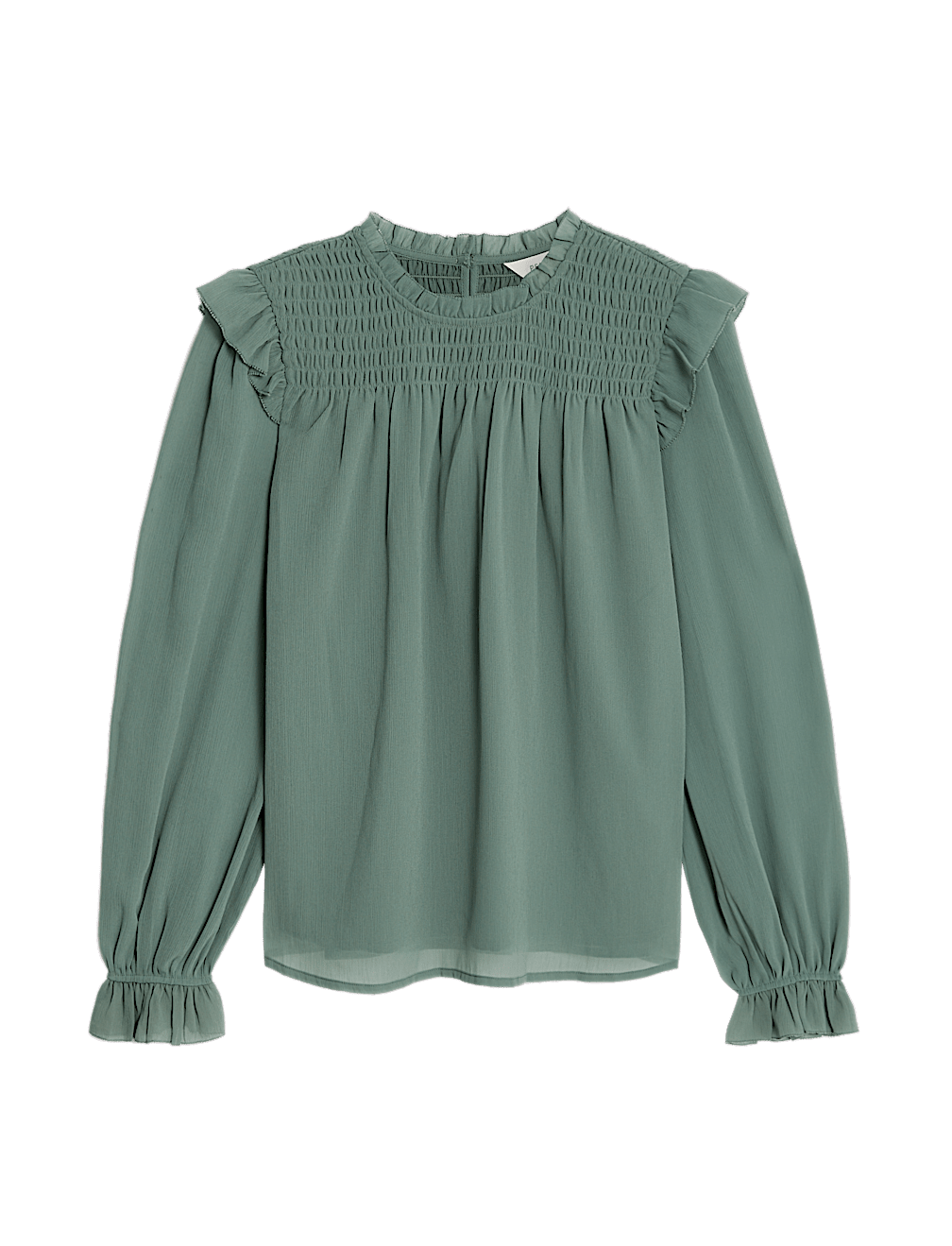 Shirred High Neck Frill Detail Blouse