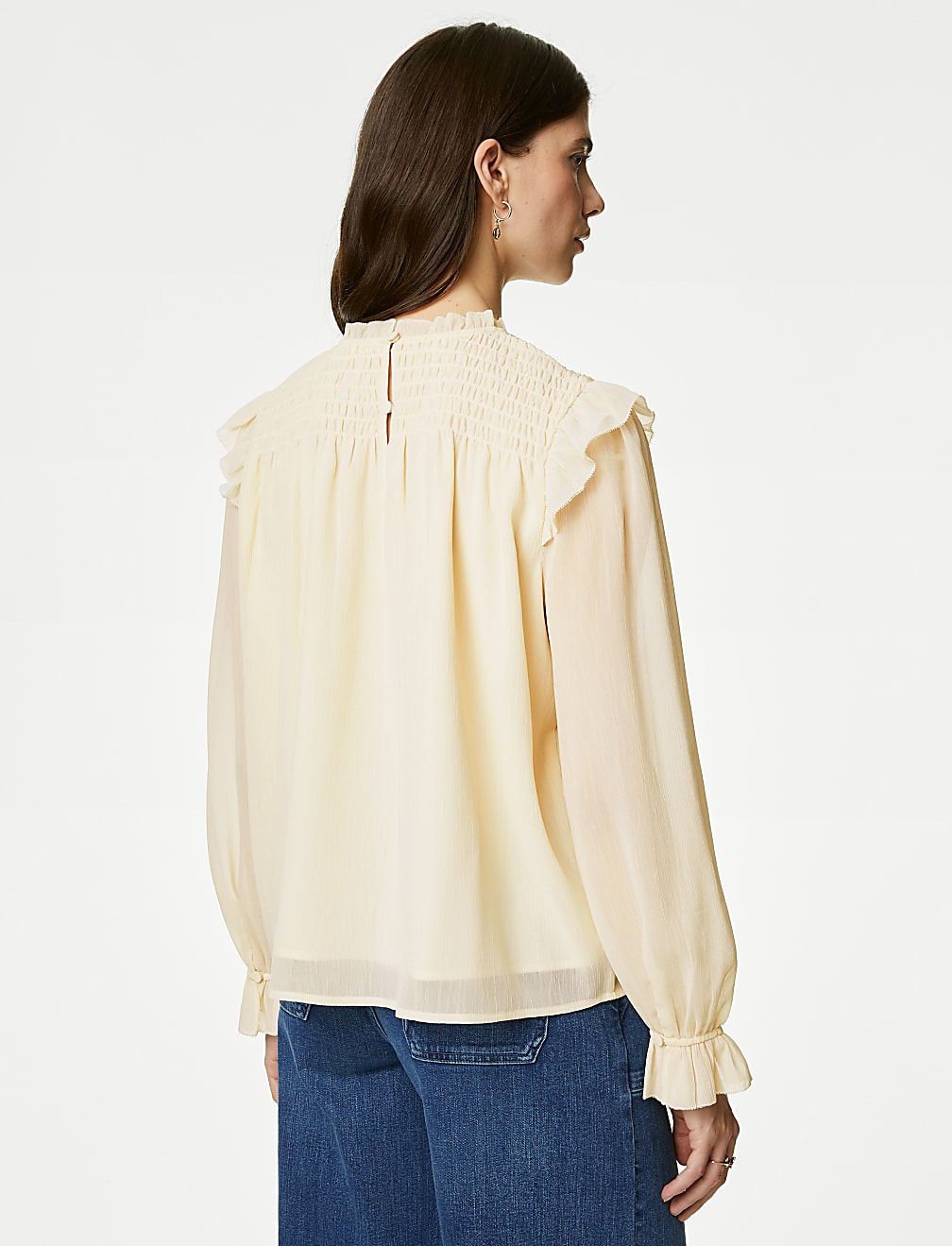 Shirred High Neck Frill Detail Blouse