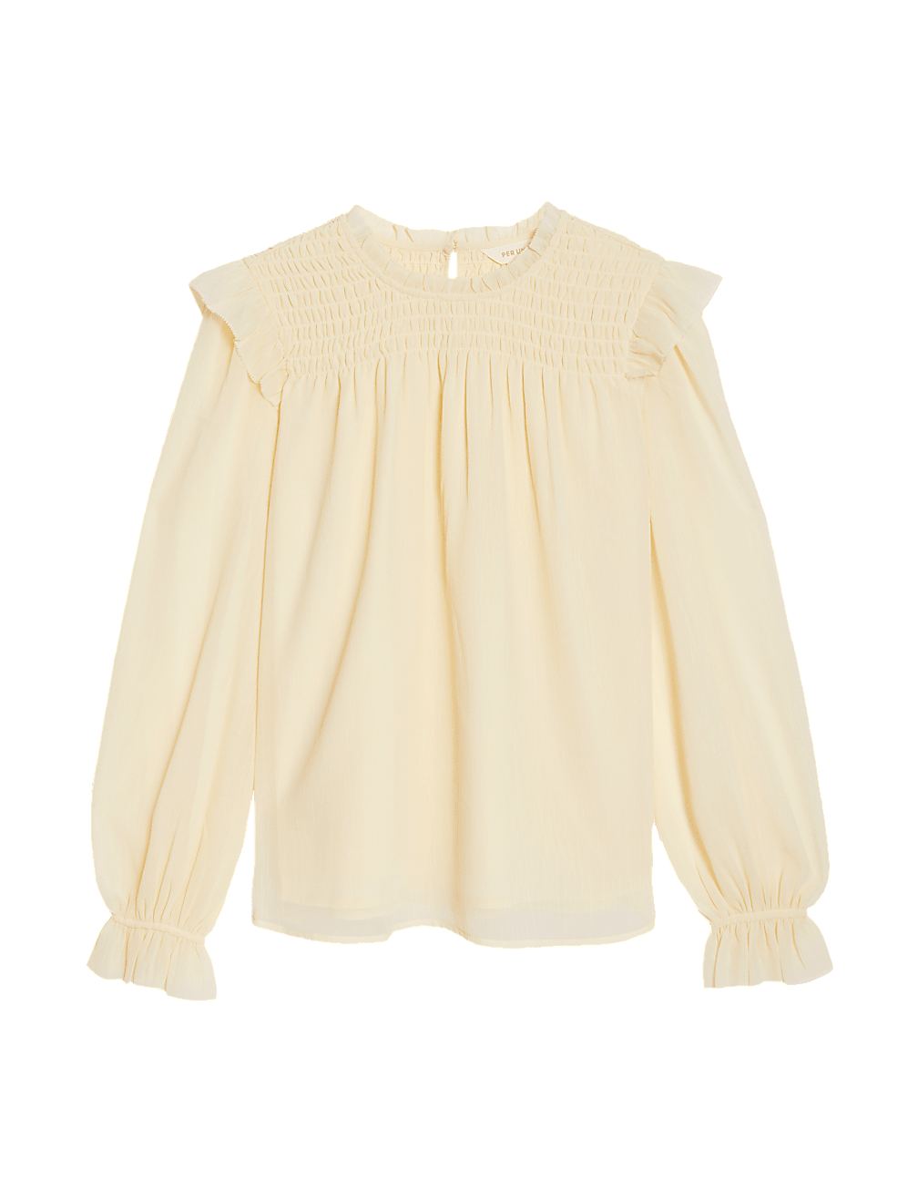 Shirred High Neck Frill Detail Blouse