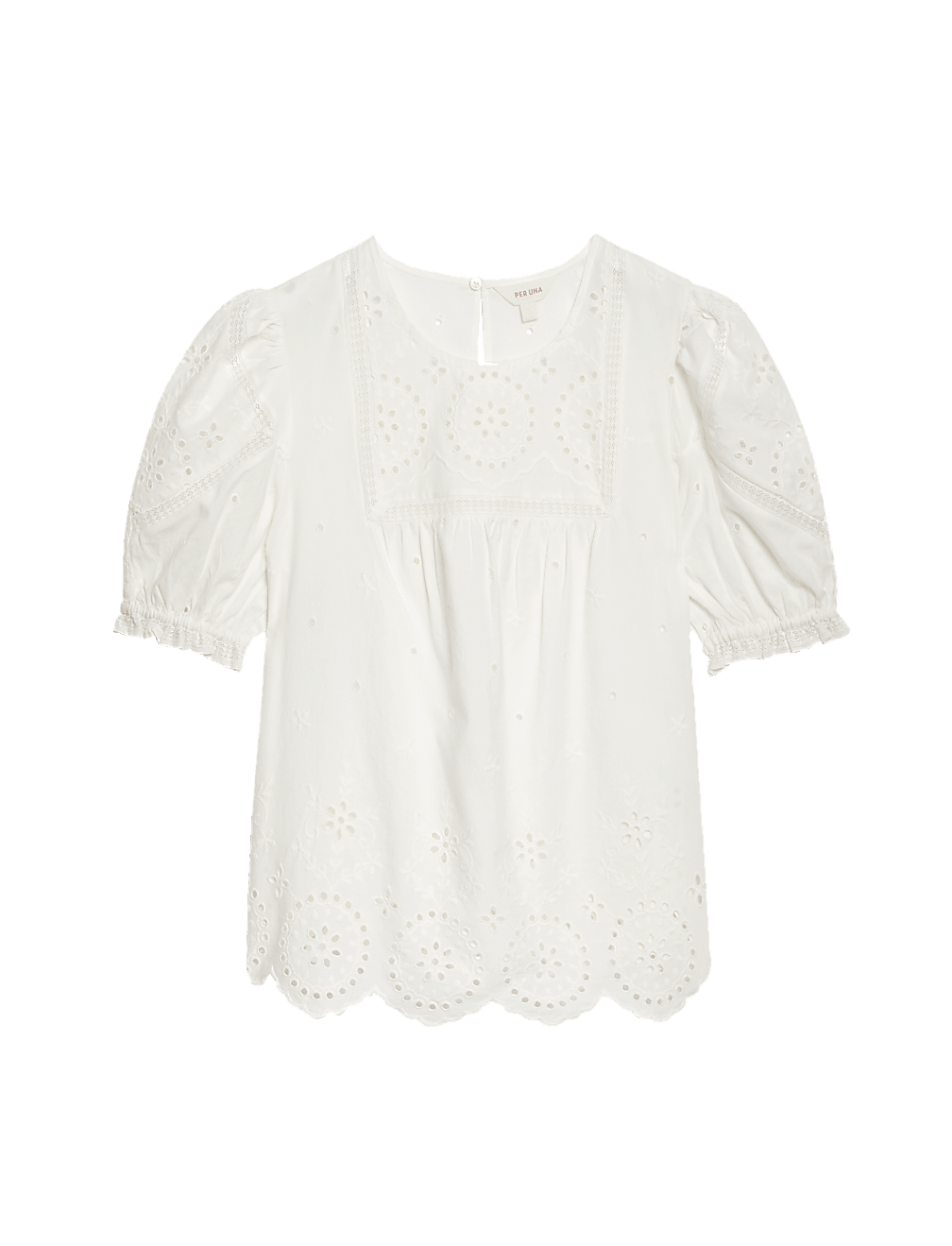 Pure Cotton Broderie Puff Sleeve Blouse