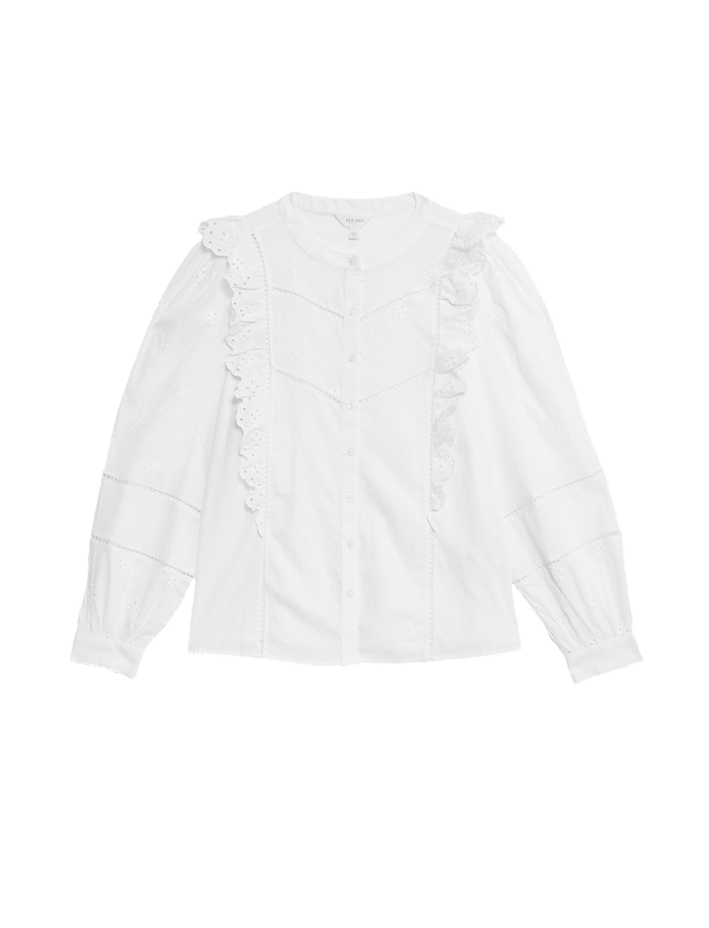 Pure Cotton Embroidered Ruffle Shirt