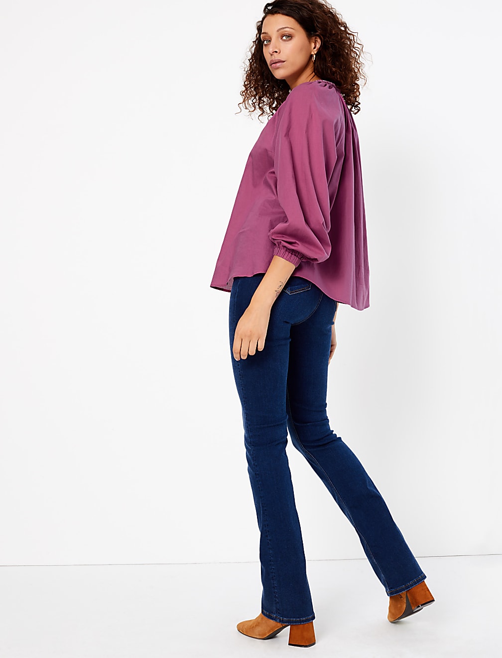 Pure Cotton Blouson Sleeve Blouse