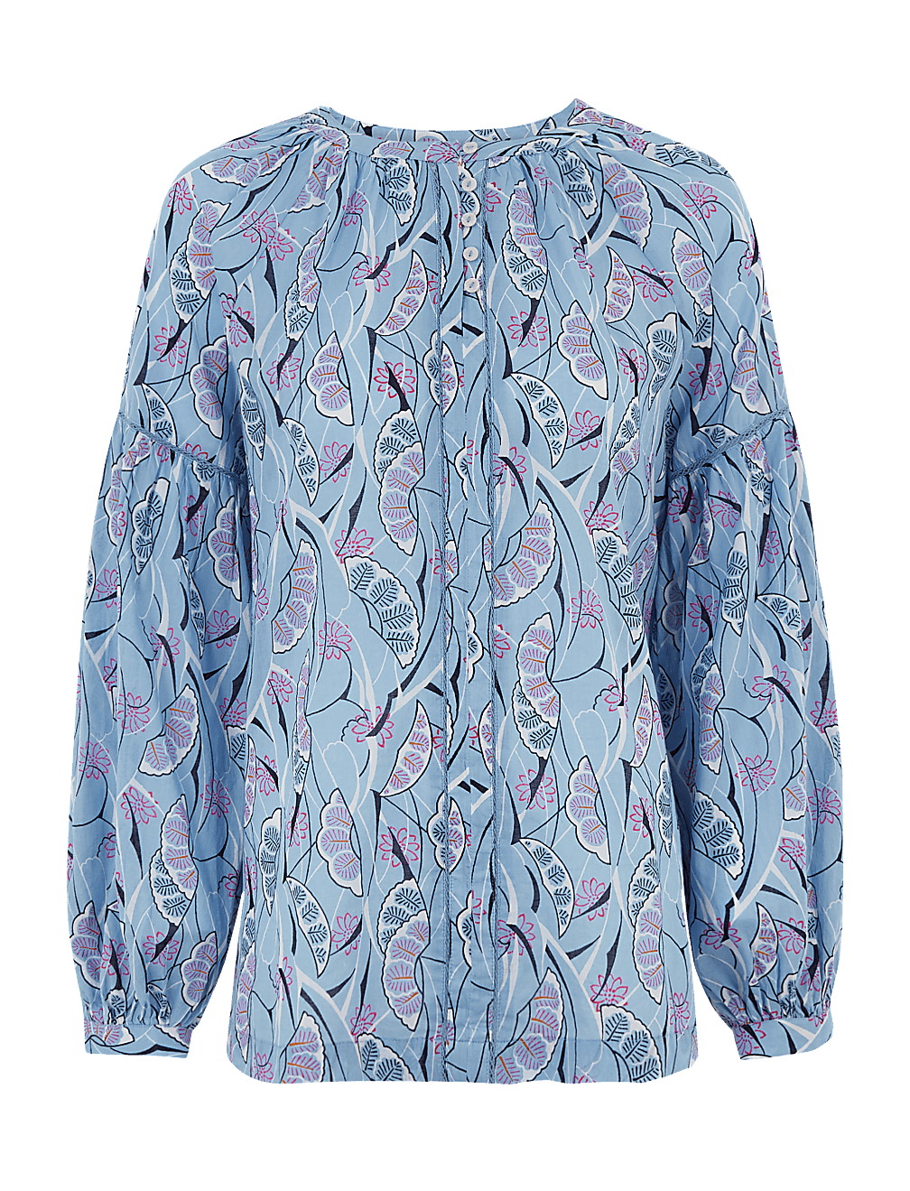 Pure Cotton Printed Blouson Sleeve Blouse