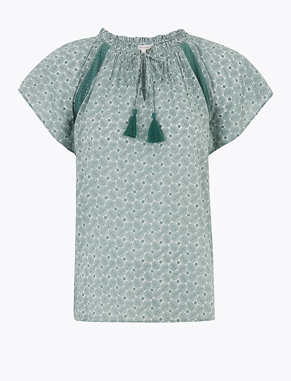 Pure Cotton Leaf Print Short Sleeve Blouse