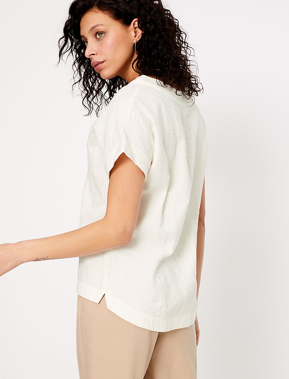 Pure Cotton Textured V-Neck T-Shirt