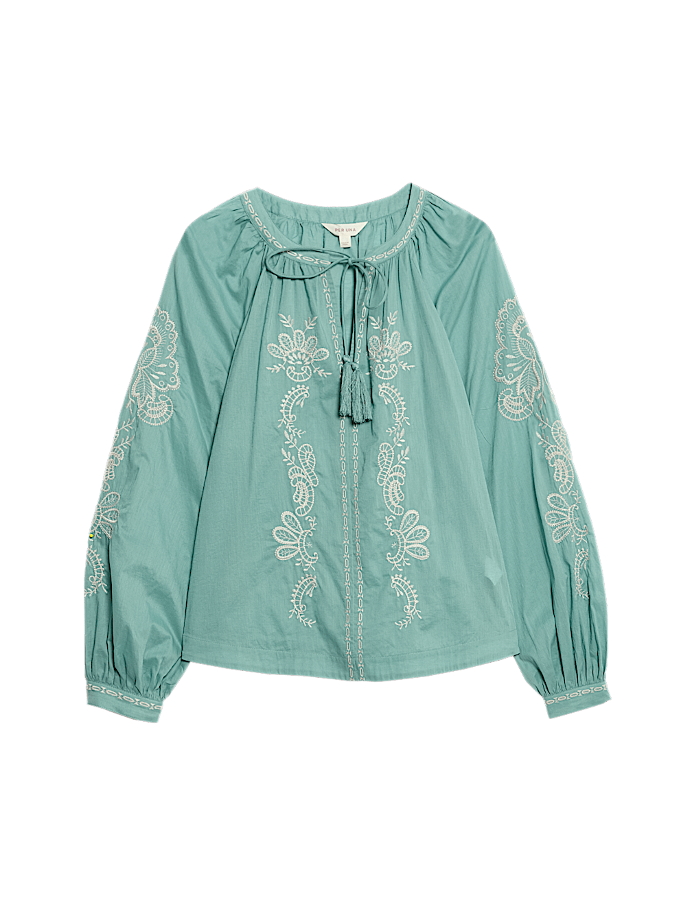 Pure Cotton Embroidered Tie Neck Oversized Blouse