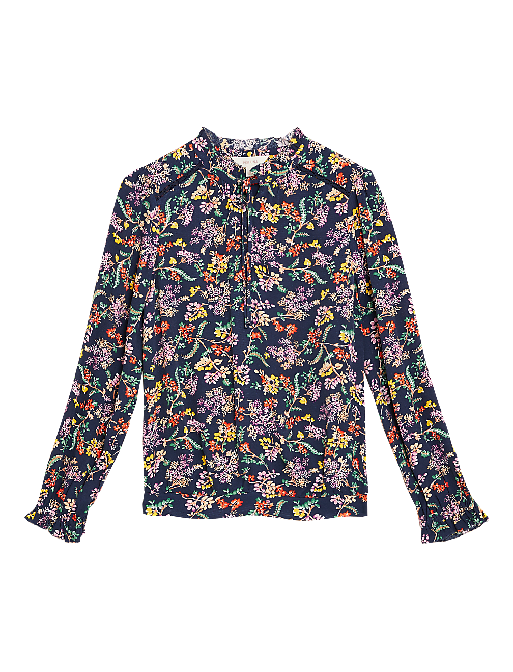 Floral High Neck Long Sleeve Popover Blouse