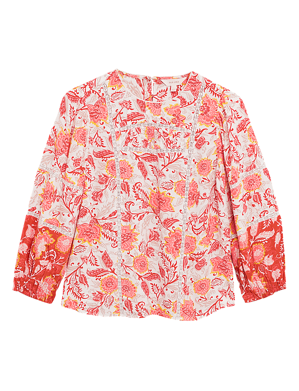 Floral Lace Insert Blouson Sleeve Blouse