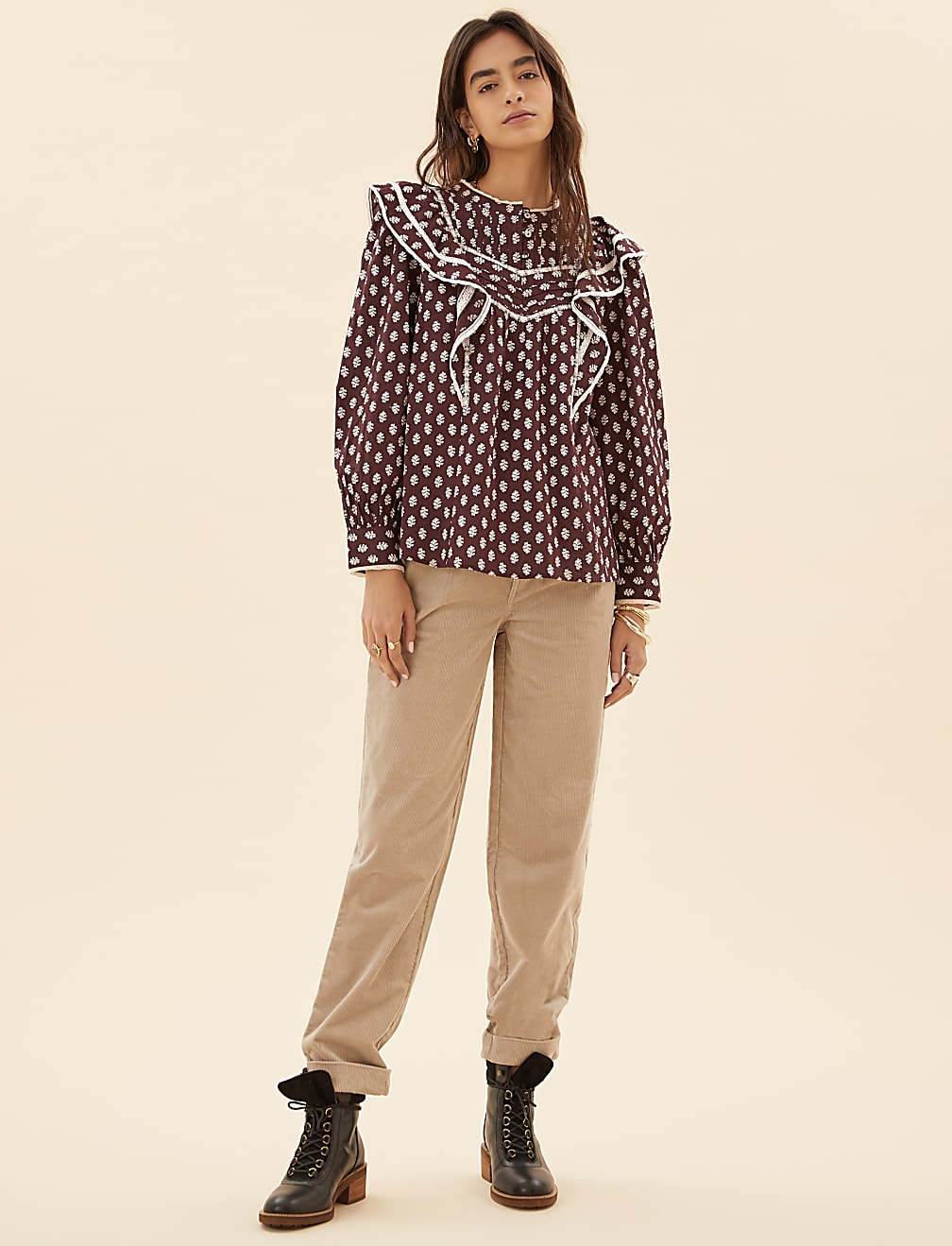 Pure Cotton Printed Lace Insert Blouse