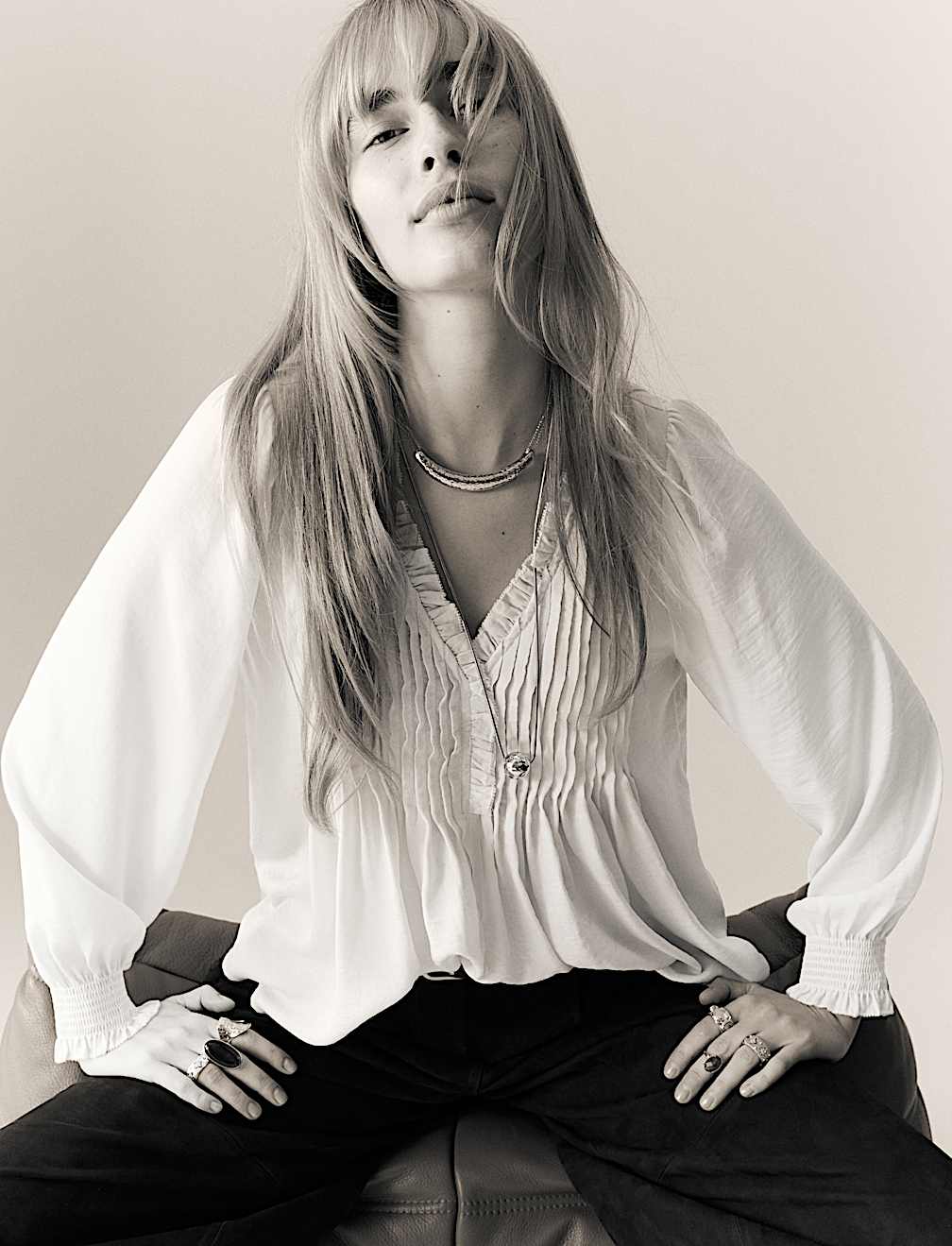 Ruffle V-Neck Long Sleeve Blouse