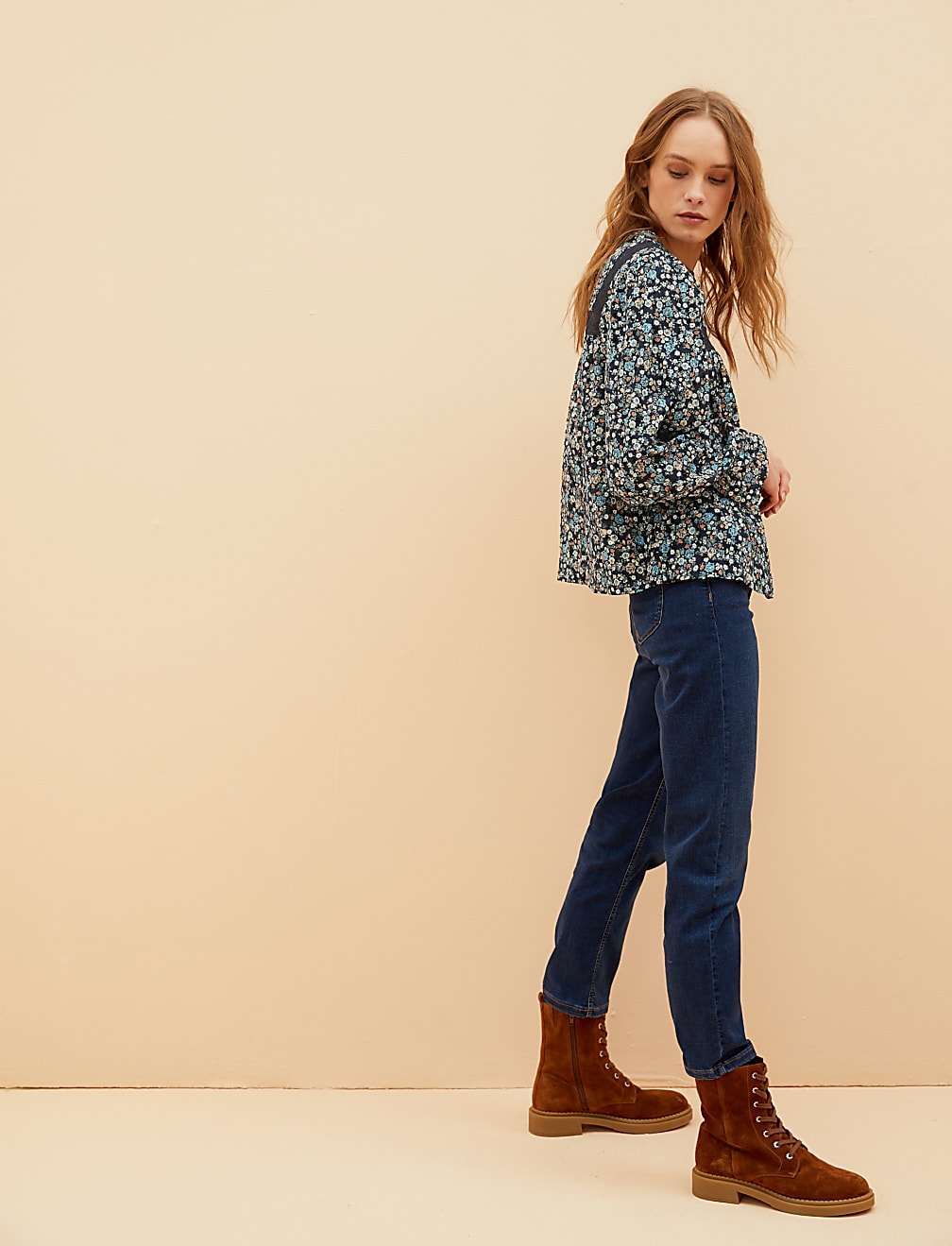 Pure Cotton Floral Lace Insert Blouse