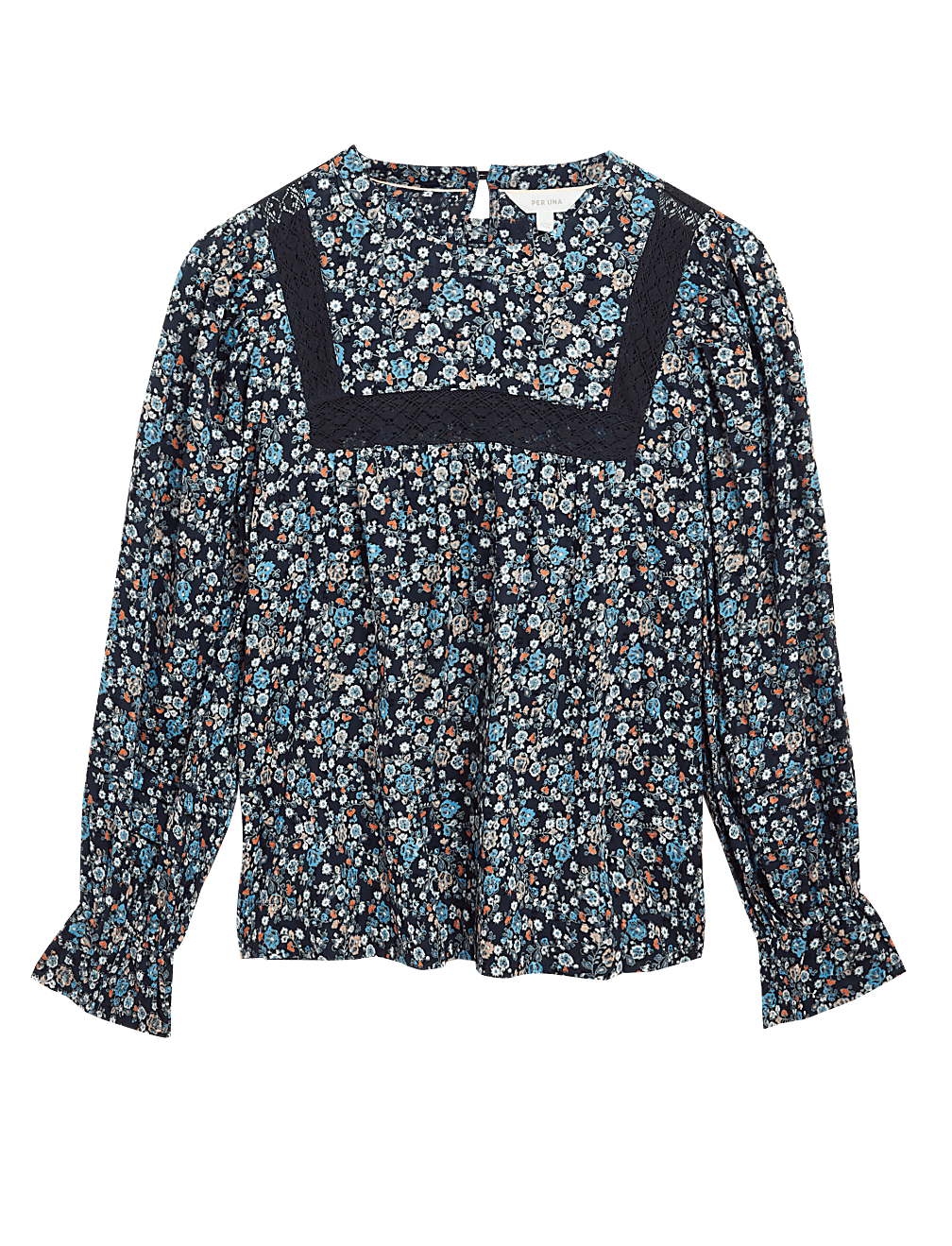 Pure Cotton Floral Lace Insert Blouse